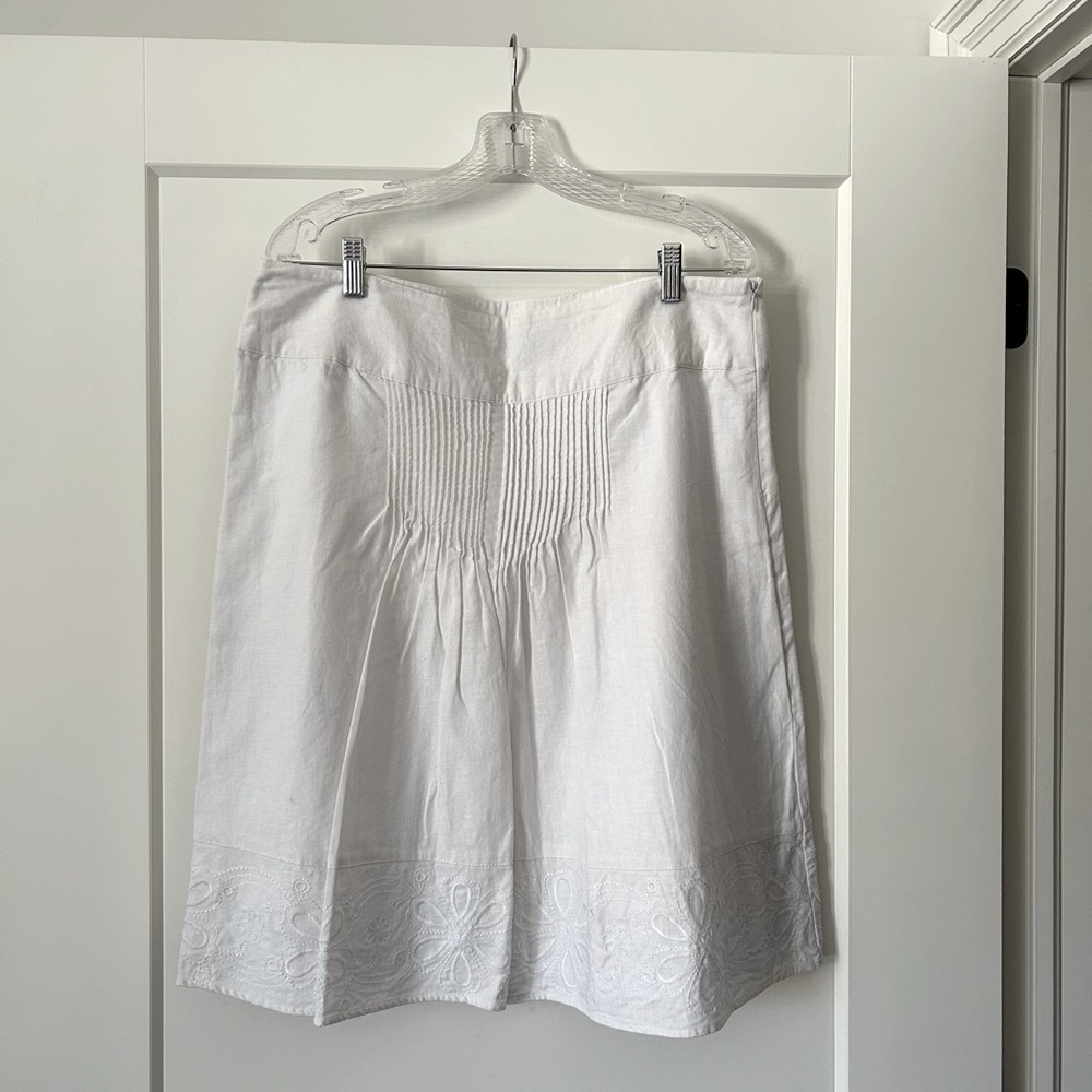 White Pleated A-Line Skirt with Embroidery Detail